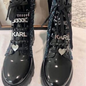 Karl Lagerfeld Black and Blue Combat Boots